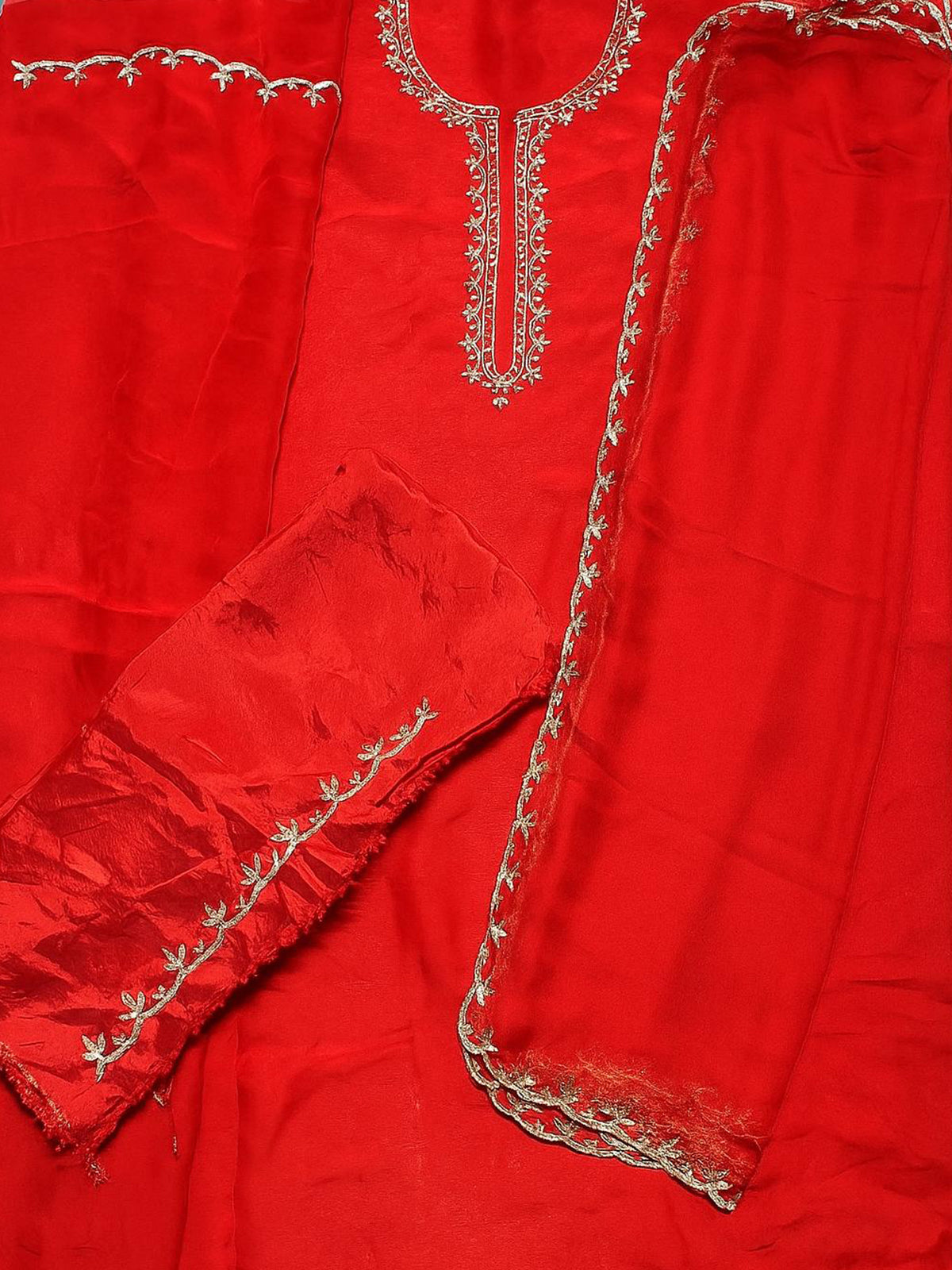 Elegant Red Embroidered Suit Set