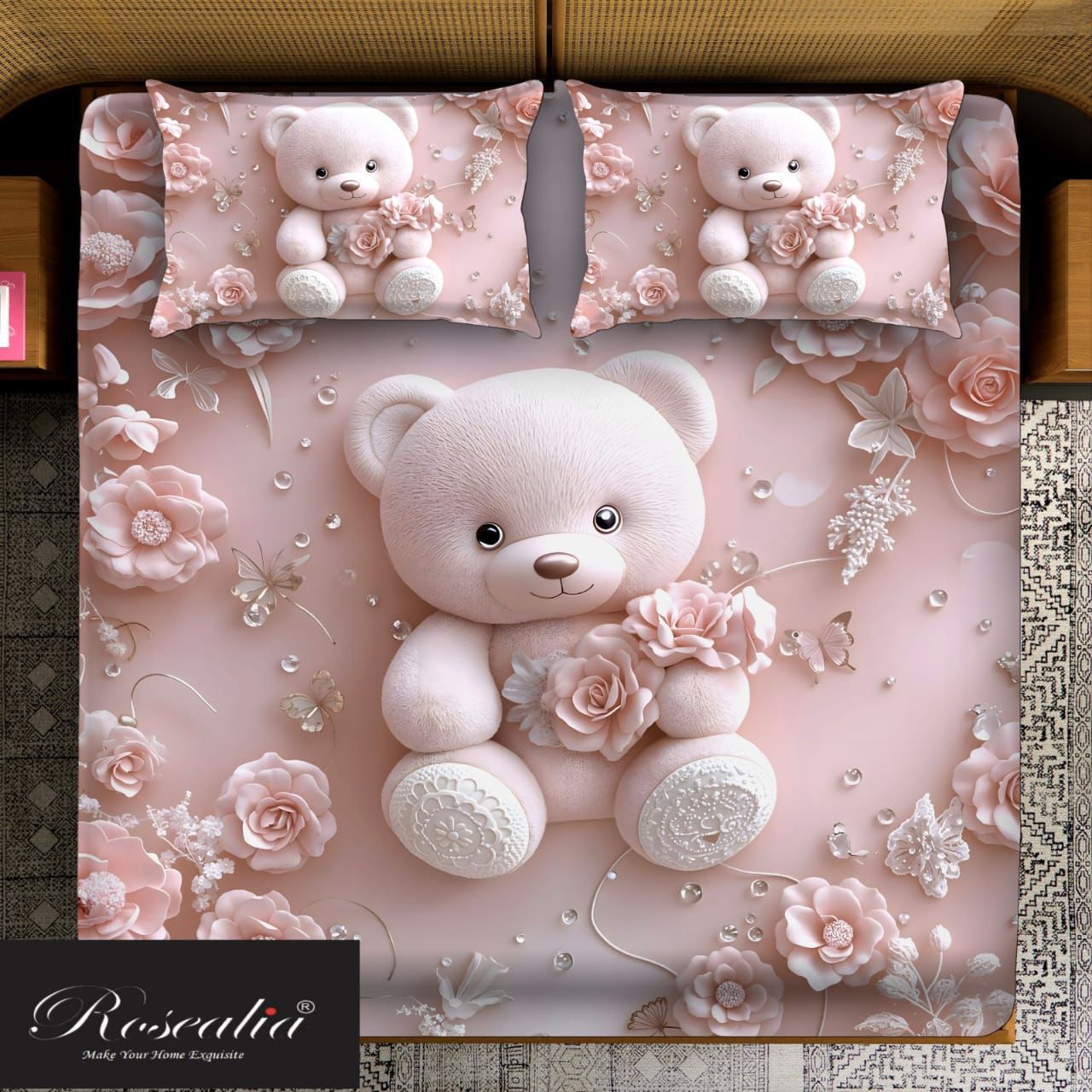 Blush Teddy & Rose Charm Bedding Set