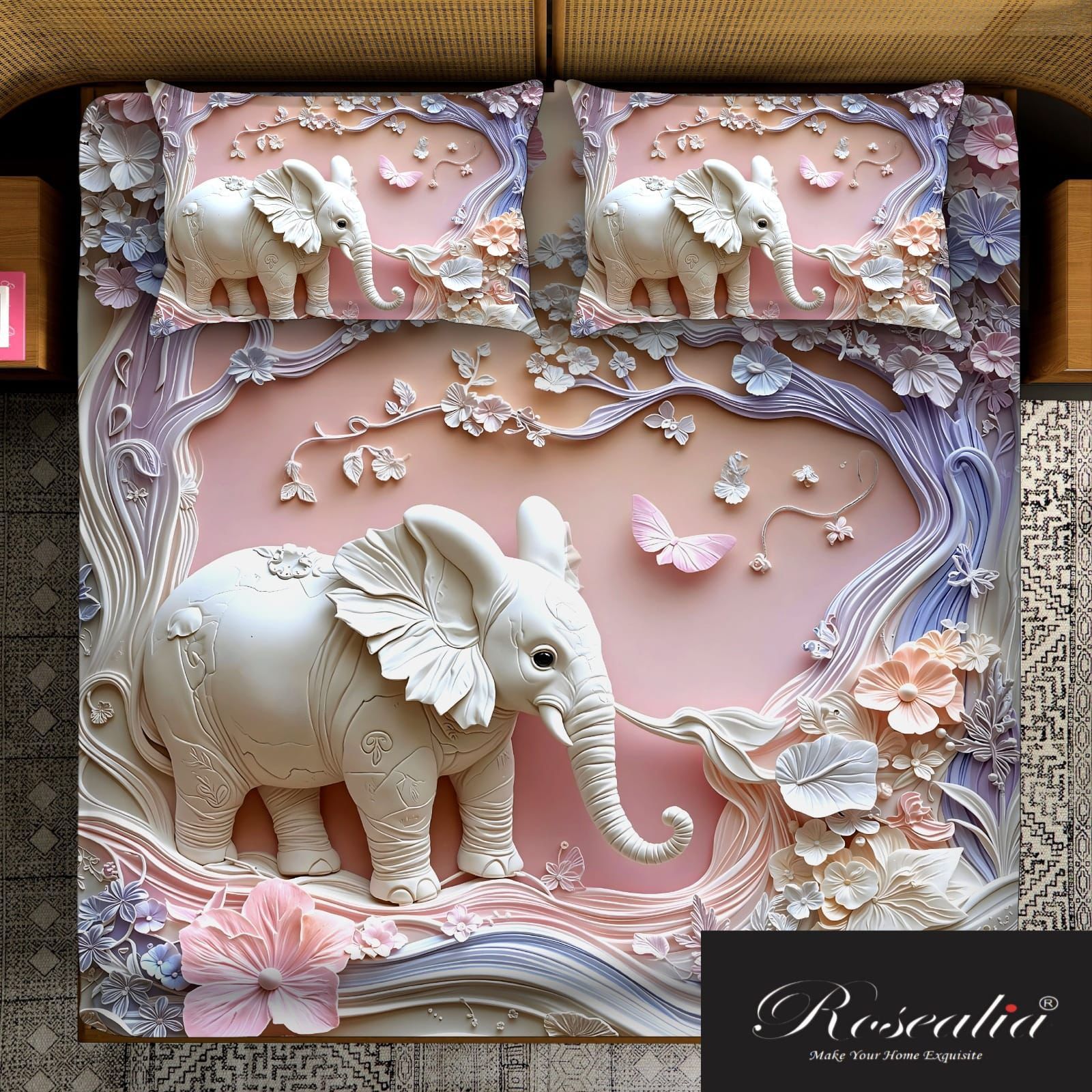Elegant Elephant & Blossom Harmony Bedding Set