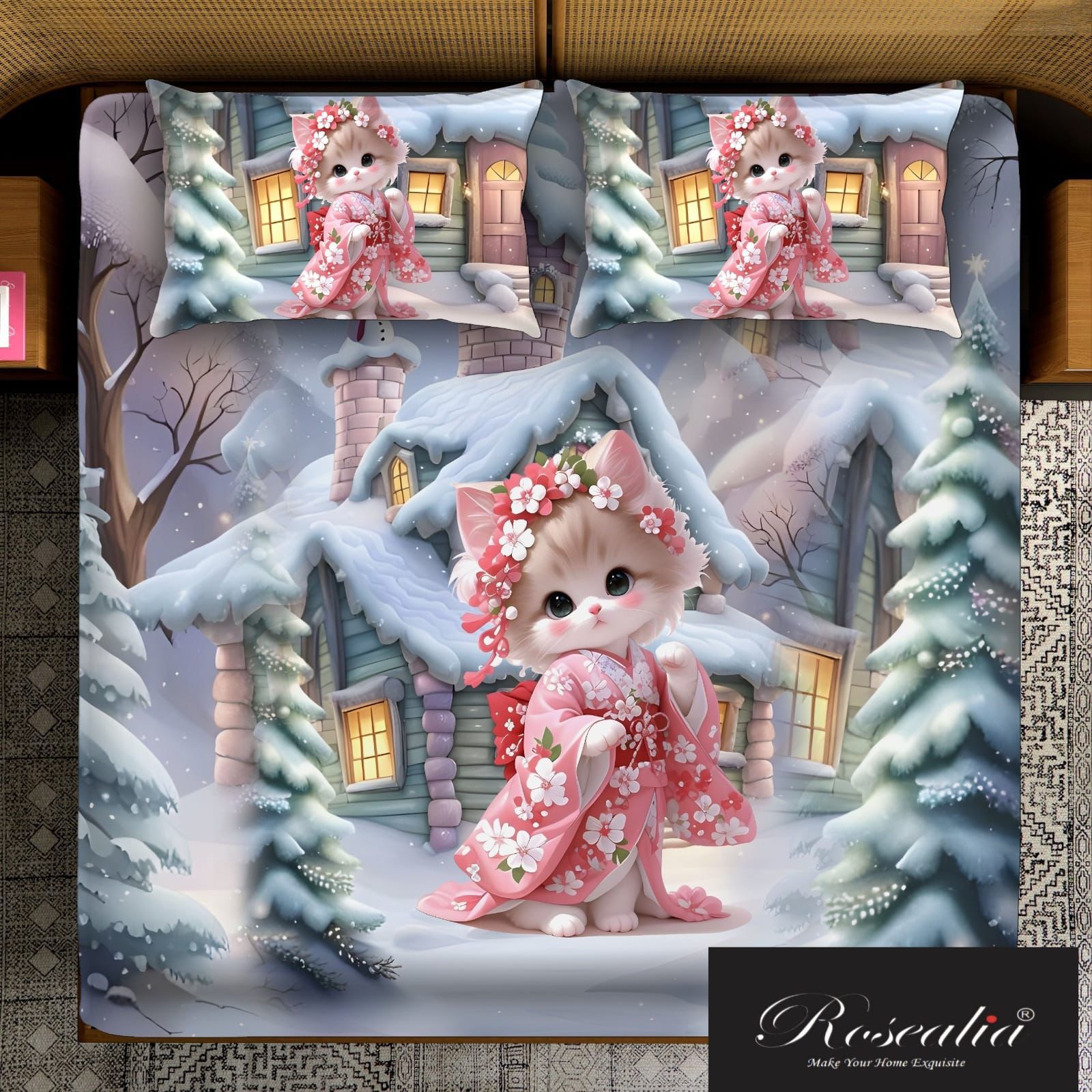 Winter Blossom Kitty Bedding Set