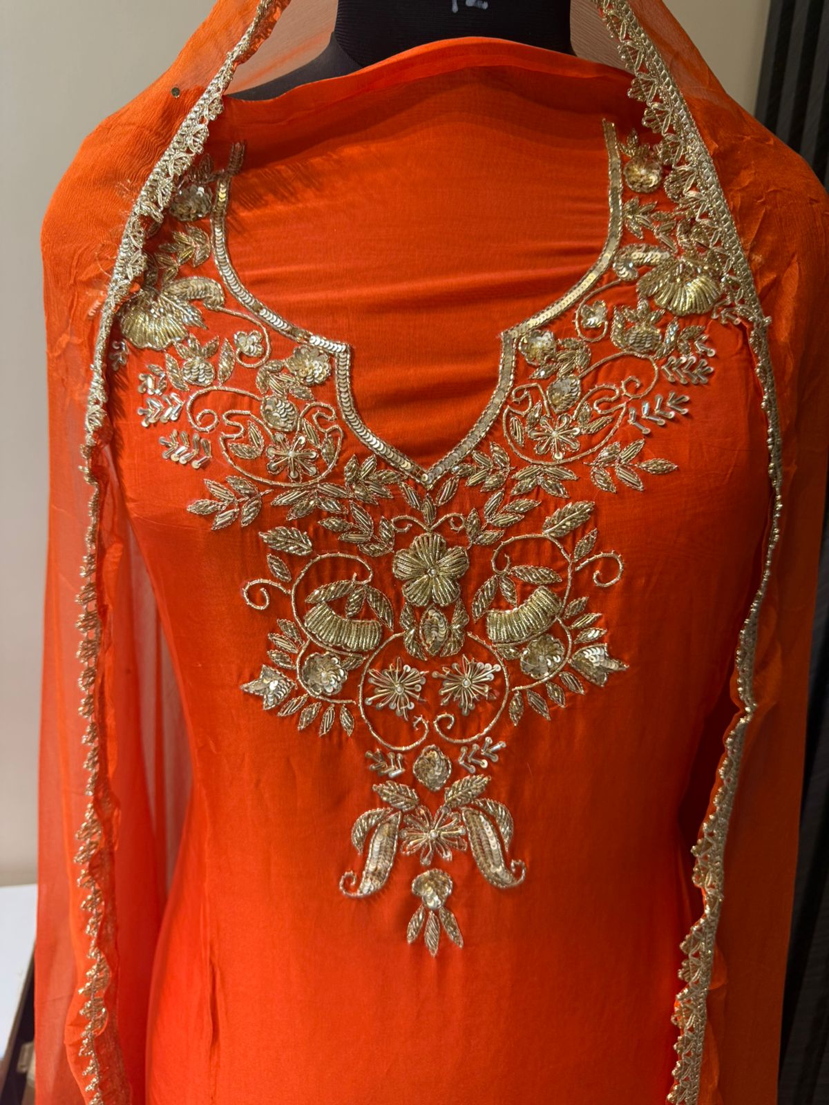 Embroidered Organza Suit with Sheer Dupatta